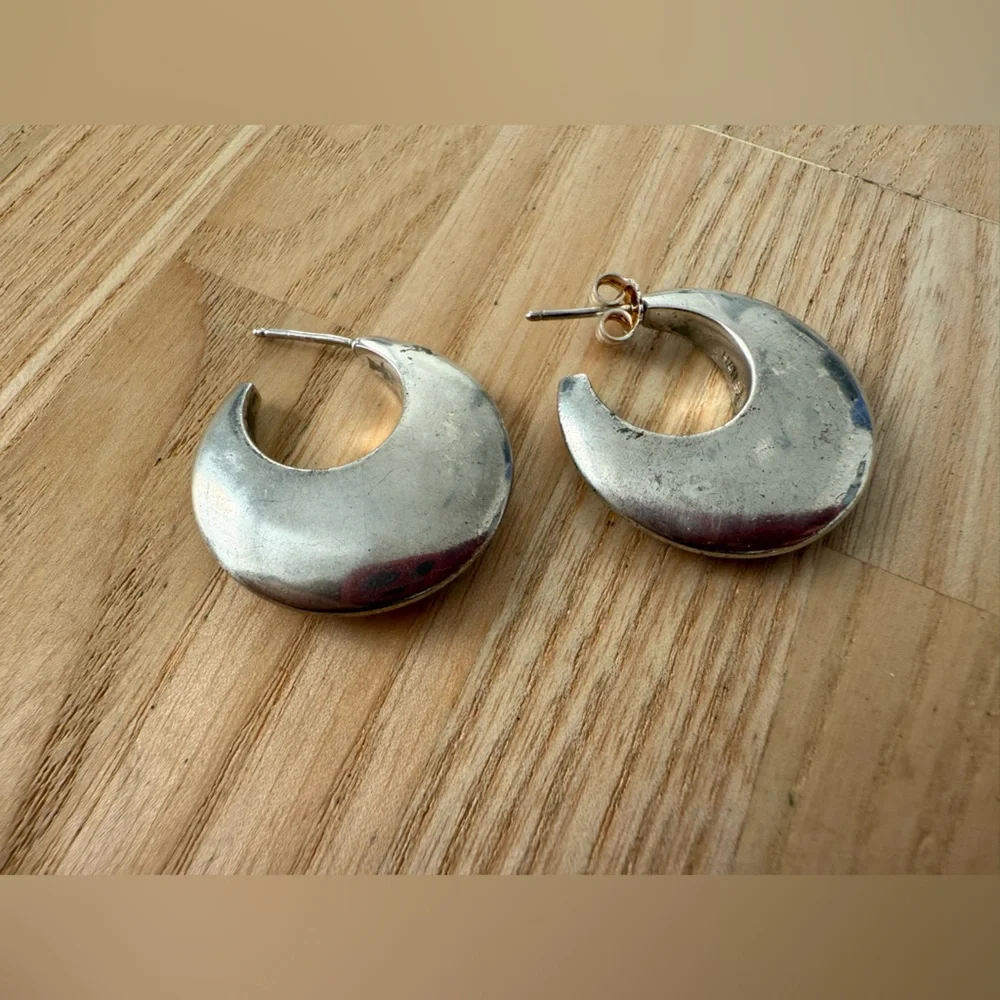 925 Sterling silver crescent hoop earrings on posts